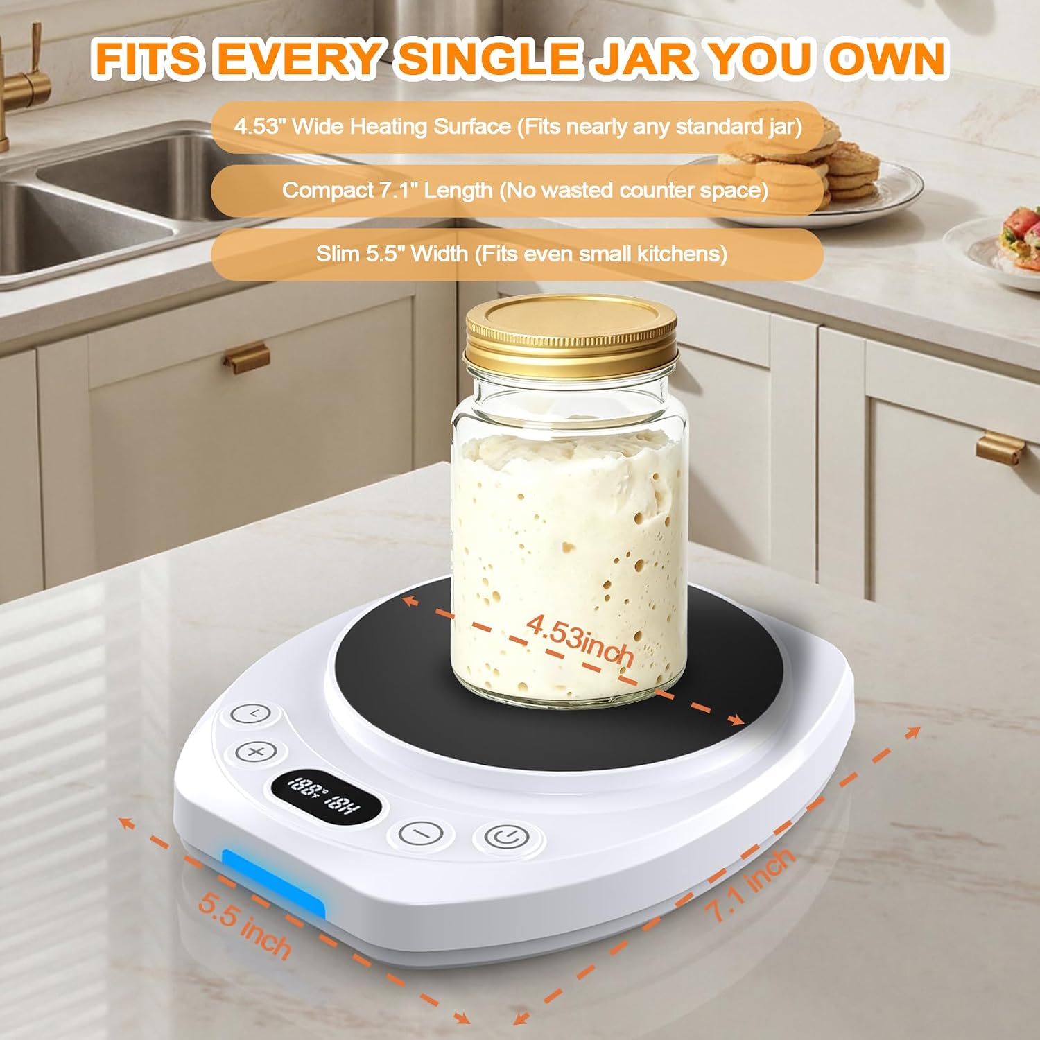 Sourdough Starter Warmer Mat,65-110°F 1°F Precision, 24H Timer & Memory, Electric Heating Mat for 24-40oz Jars, Home Baking（white）