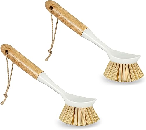 Miniatura 8 de Plato de cocina y cepillo de hierro fundido con raspador, 2 unidades limpiador de sartén con asa, limpiador de limpieza de cocina para platos,