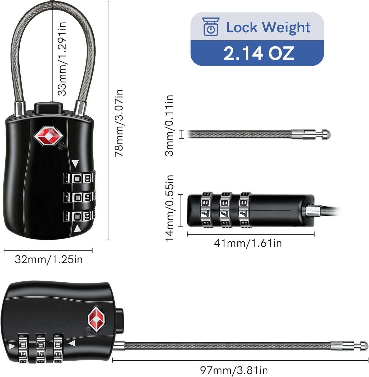 TSA Approved Luggage Combination Locks,T Tersely (2 Pack) Combination Travel Padlock Luggage Lock TSA Lock with Alloy Body TSA Lock Password Lock for Travel Bag, Suit Case, Lockers, Gym (Black)