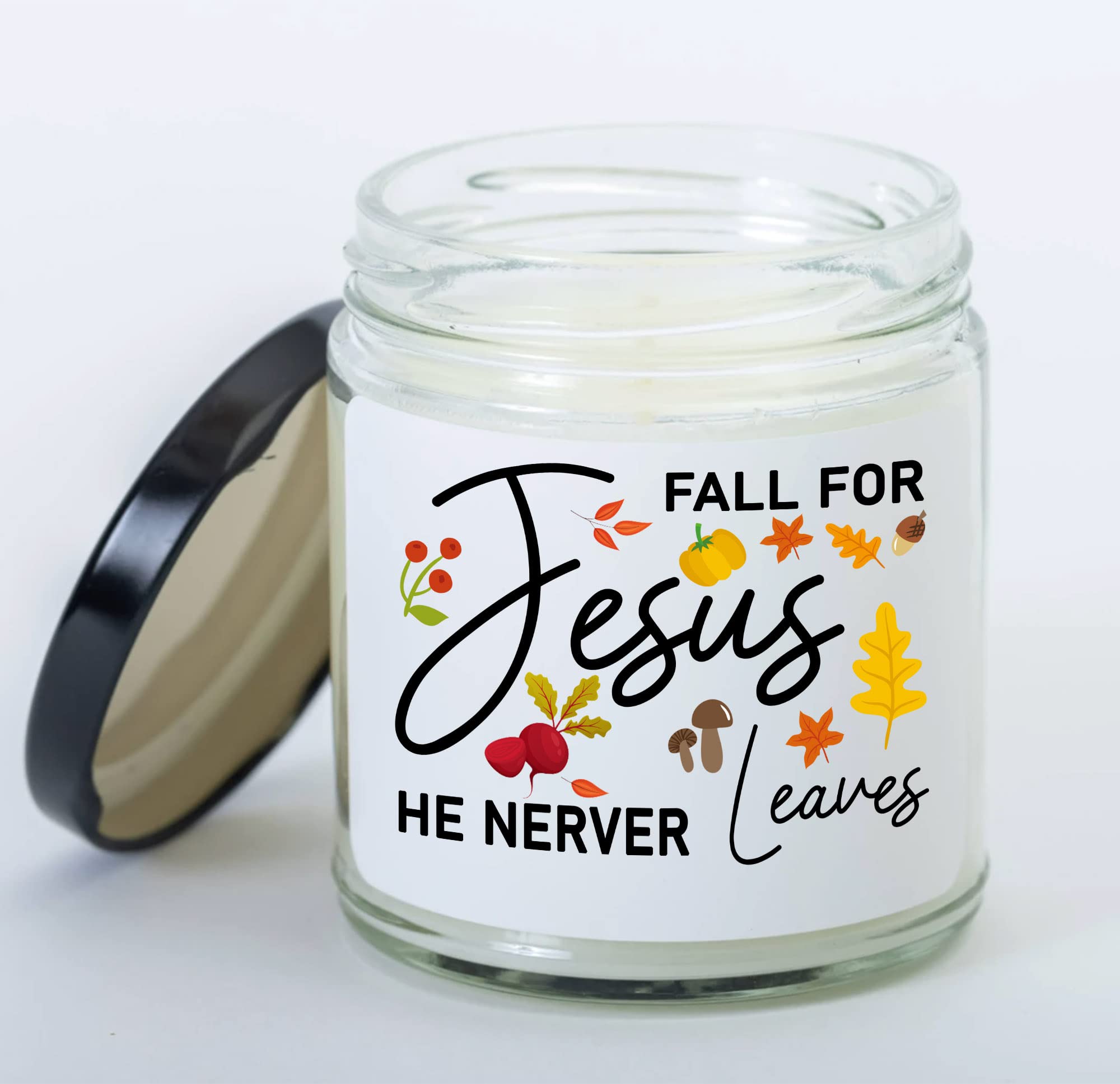 Thanksgiving Candle Fall for Jesus He Never Leaves, House Family Together Dinner Table Decoration, Thanksgiving Dining Decor, Thankful Fall Turkey Party Thanksgiving Gift for Women Christian