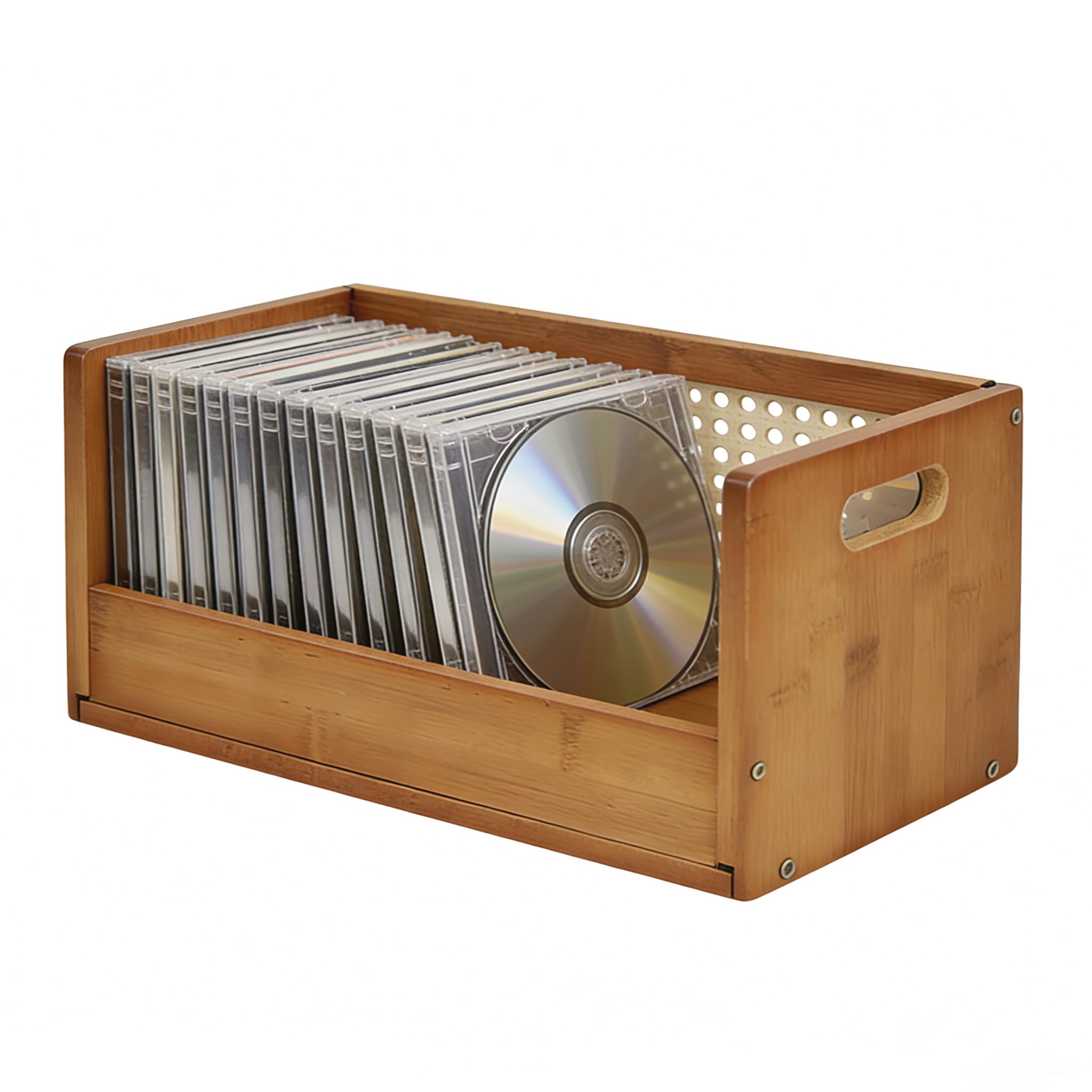 CD Regal stapelbar Holz 20 CDs DVD Regal, mit Griff CD Ständer & DVD Aufbewahrungsbox(35 × 18 × 14.5 cm) für Aufbewahrung Filmplatte, Blu-rays und Büchern für Wohnzimmer und Schlafzimmer (braun)