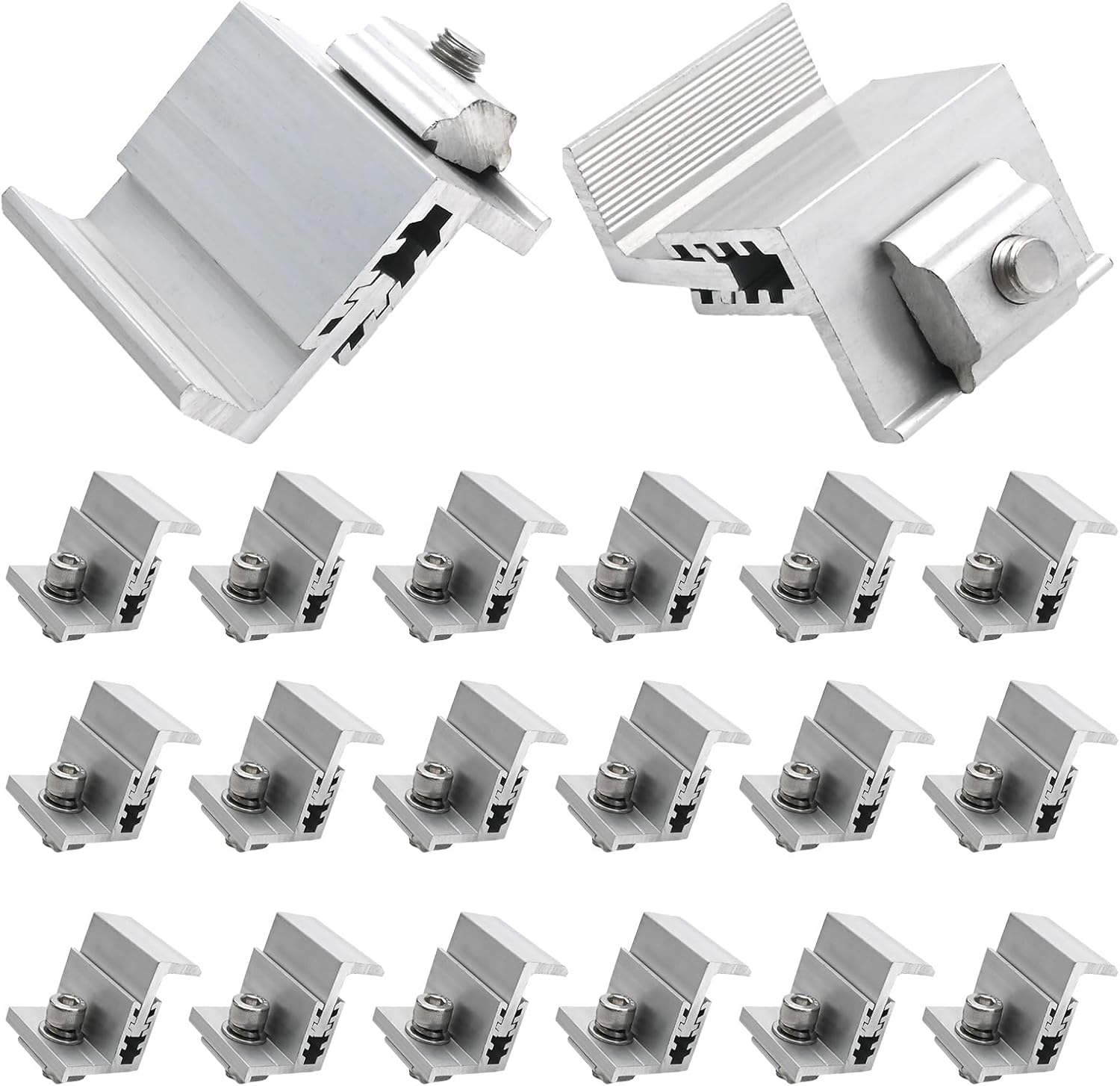 ZUDKUSY 20PCS Solar Panel End Clips Adjustable Battery Panel Mounting Hardware, Grounding Channel, Solar Panel PV Mounting System Mounting Accessory Kit