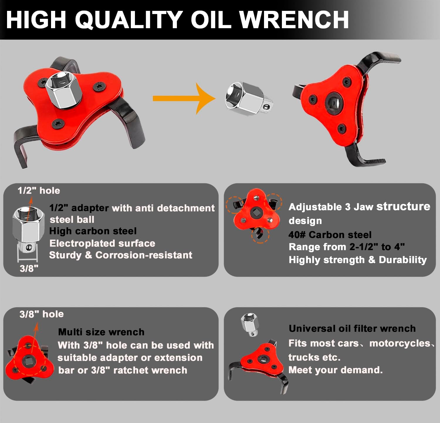 Oil Filter Wrench Set and Oil filter Pliers Set with 3 Jaw Oil Filter Wrench, Oil Funnel for Automotive