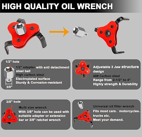 Miniatura 5 de Juego de 6 alicates para filtro de aceite, llave universal para filtro de aceite con embudo de aceite, herramienta de extracción de filtro de aceite