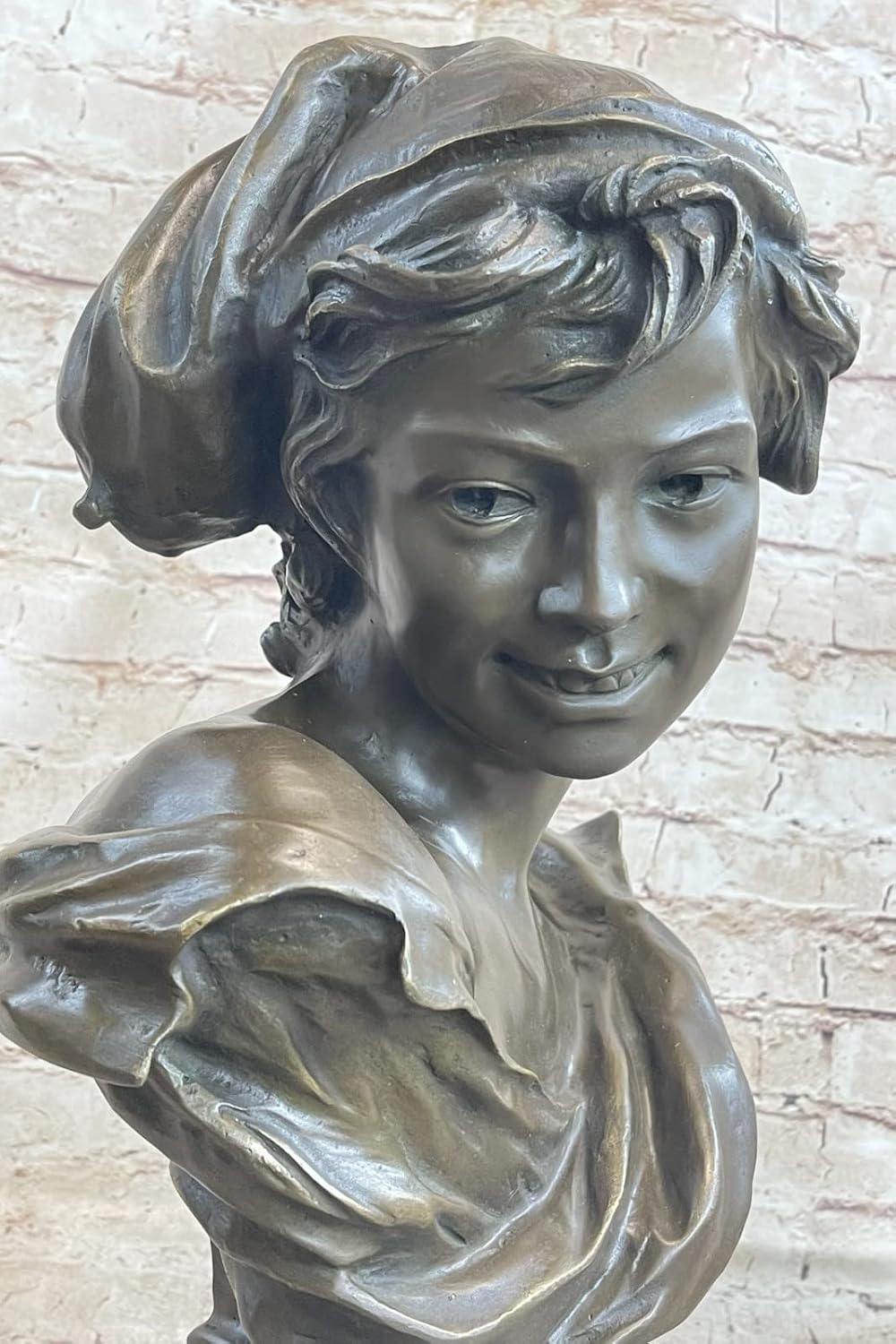 Vintage Signed Bronze Bust - Young Boy Sculpture Statue - Fantastic Patina! by Think Bronze Decorative Art