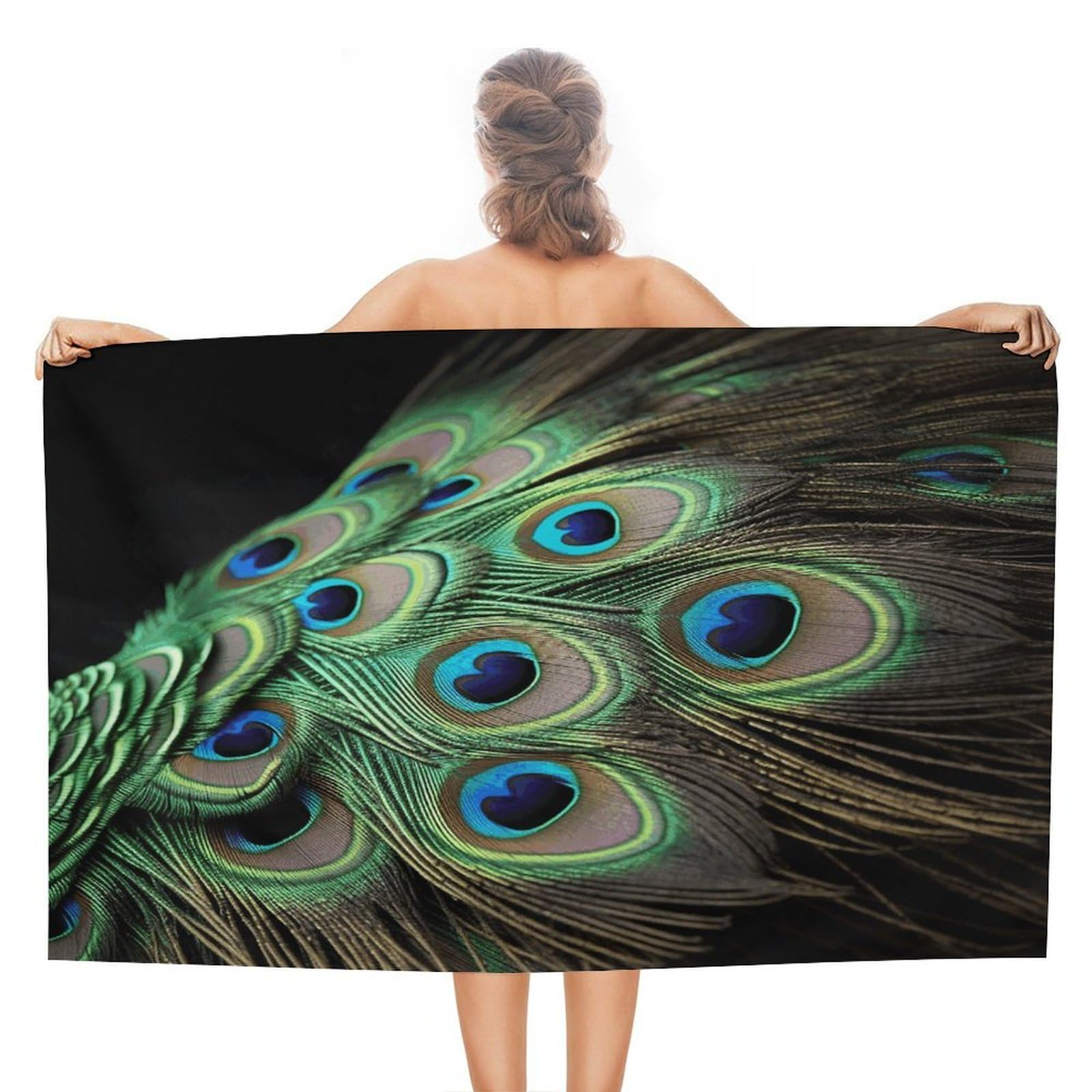 VstaDank Green Peacock Feather Beach Towels Super Absorbent Soft Lightweight Towel Large Stylish Swim Pool Towels Quick-Dry Oversize Bath Towel Travel Blankets for Adult Vacation&Gift