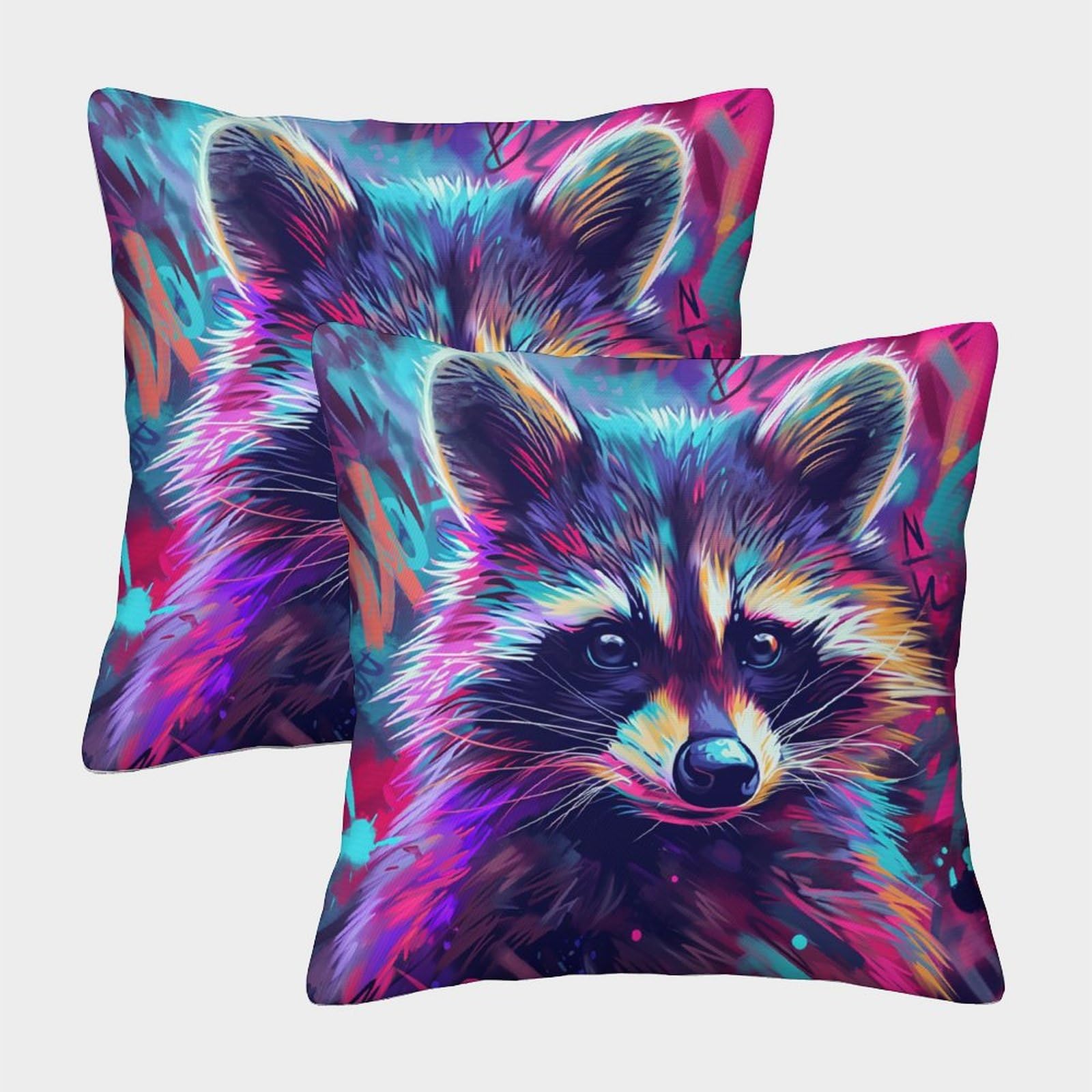 GPARSDDIO Raccoon Decorative Square Cushion Covers Invisible Zipper Throw Pillow Pack of 2 For Couch Bedroom Sofa Bed On Aesthetic Decorative 50x50cm
