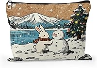 Vista 22 de Cafl Bolsa de maquillaje para mujeres y niñas, organizador de viaje portátil de gran capacidad, 10 x 8 pulgadas, Par de mirlo posado en ramas