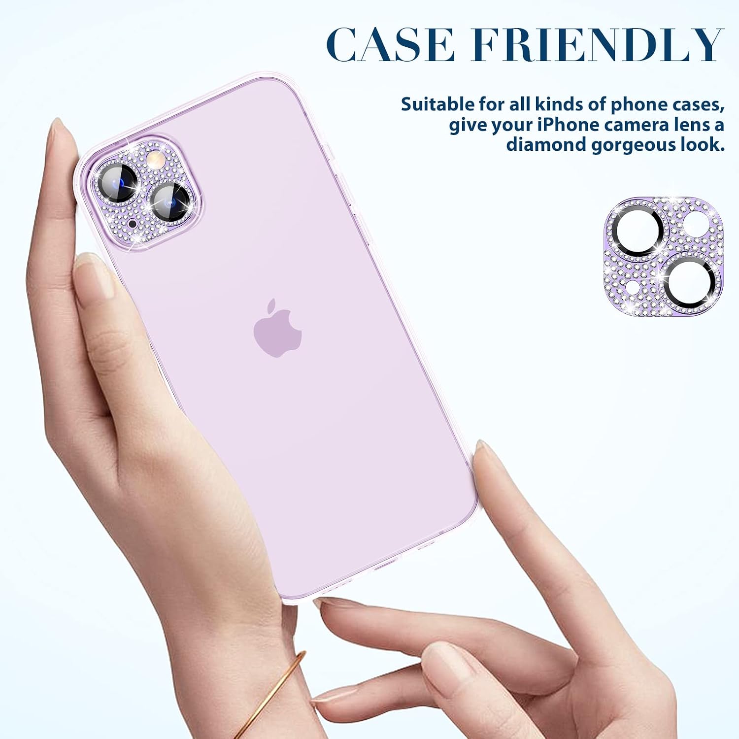 Goton Bling Metal Protector for iPhone 14 Plus & iPhone 14 Camera Lens Protector, Glitter Diamond Lens Cover Glass Screen Protector Accessories for iPhone 14 Plus & 14 Purple