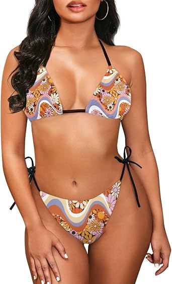 Womens Bikini Sets Lace-up Sexy Triangle Bikini Two-Piece Swimsuit Suitable for Beach Swimming Wear XS-2XL