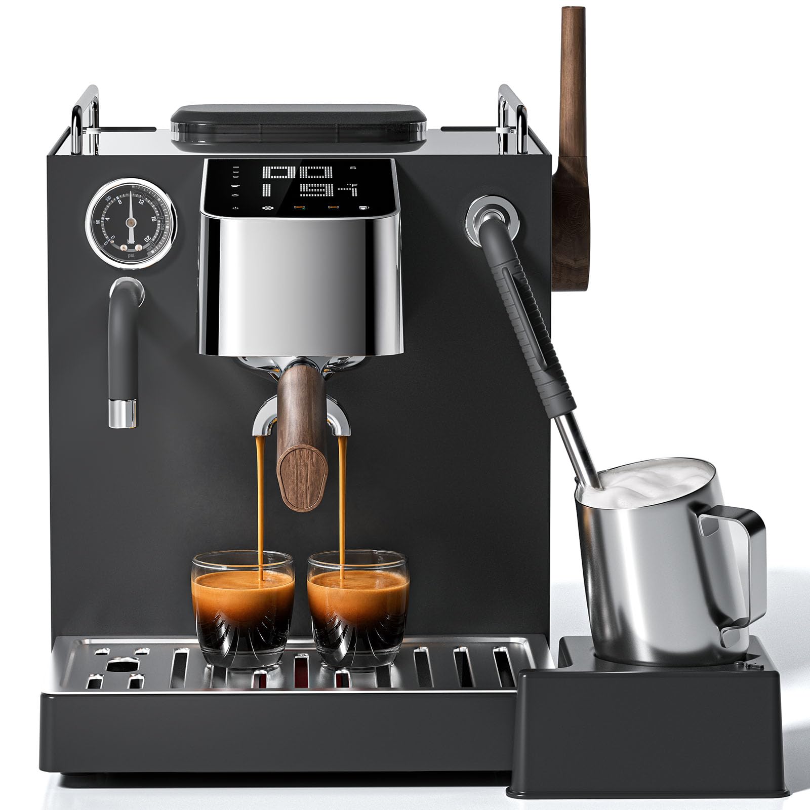 AMZCHEF 9 Bar OPV Espresso Machine with Automatic Milk Frother, Dual Boiler