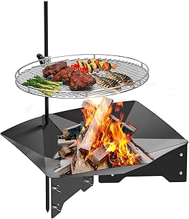 Onlyfire 2in1 Fire Pit with Campfire Grill Grate - Stainless Steel Swing Cooking Stand BBQ Grill, Portable Campfire Barbecue Rack for Outdoor Open Fire Cooking Camping