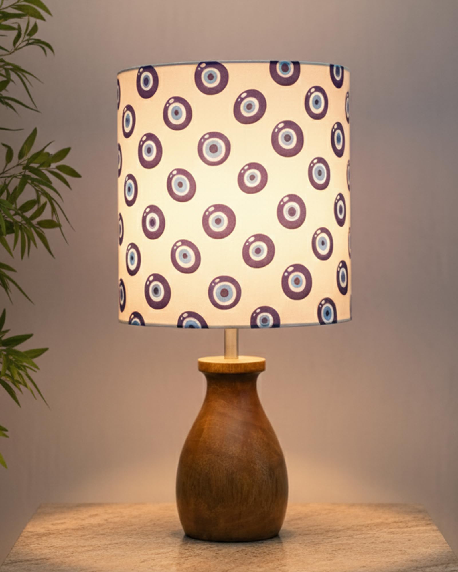 Homesake® Dovel Pot, Modern Table Lamp with Shade, Wooden Base Modern Fabric Lampshade for Home Office Cafe Restaurant, (Evil Eye)