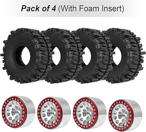 Miniatura 6 de HobbyPark Goma blanda 110 RC Crawler 1.9 - Neumáticos de 4.7 pulgadas, 4.724 in y 1.9 Beadlocks Juego de ruedas para Scale RC4WD Axial SCX10 TRX4