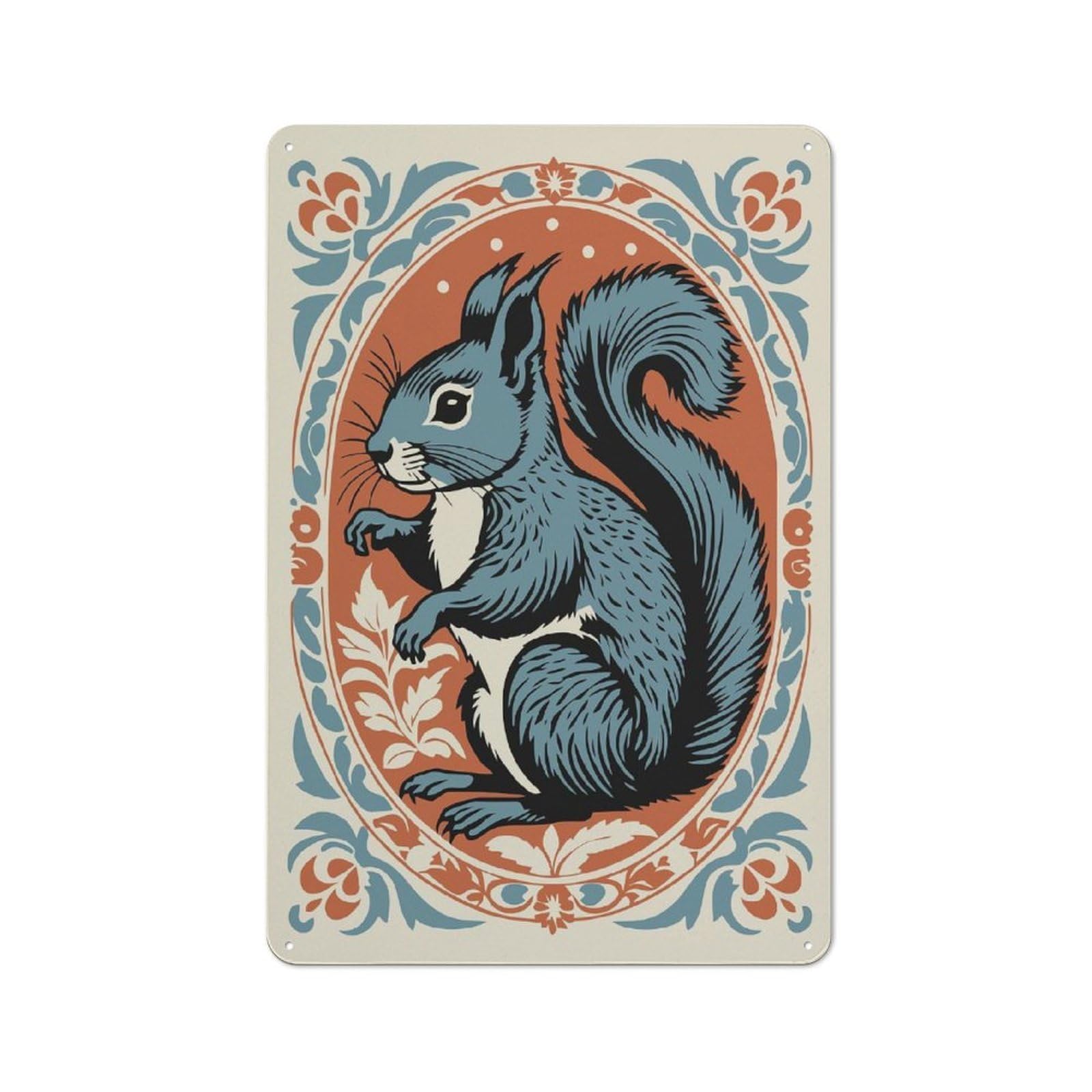 Junmoney Style-4 Stylized Squirrel Portrait Retro-Style Tin Sign 30X20cm For Guest Room Or Hallway, A Christmas Gift For People Styling Guest Room And Hallway