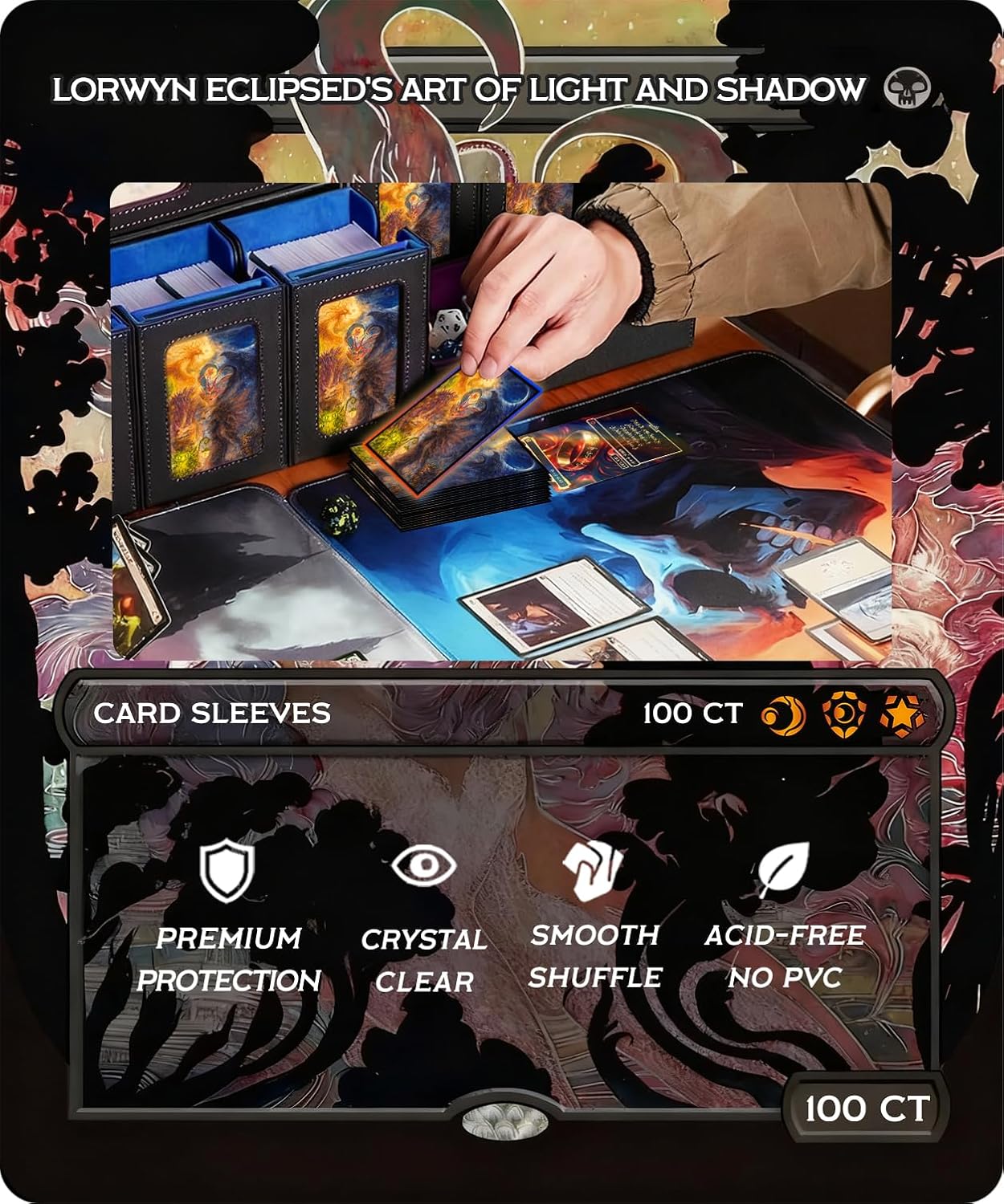 MTG Card Sleeves 100 Pcs Lorwyn Eclipsed Textured Back Art Sleeves Deck Protector, HD Clear Front & Matte Back, Ultra-Durable, Smooth Shuffle Standard Size Card Sleeves Fit TCG MTG Cards