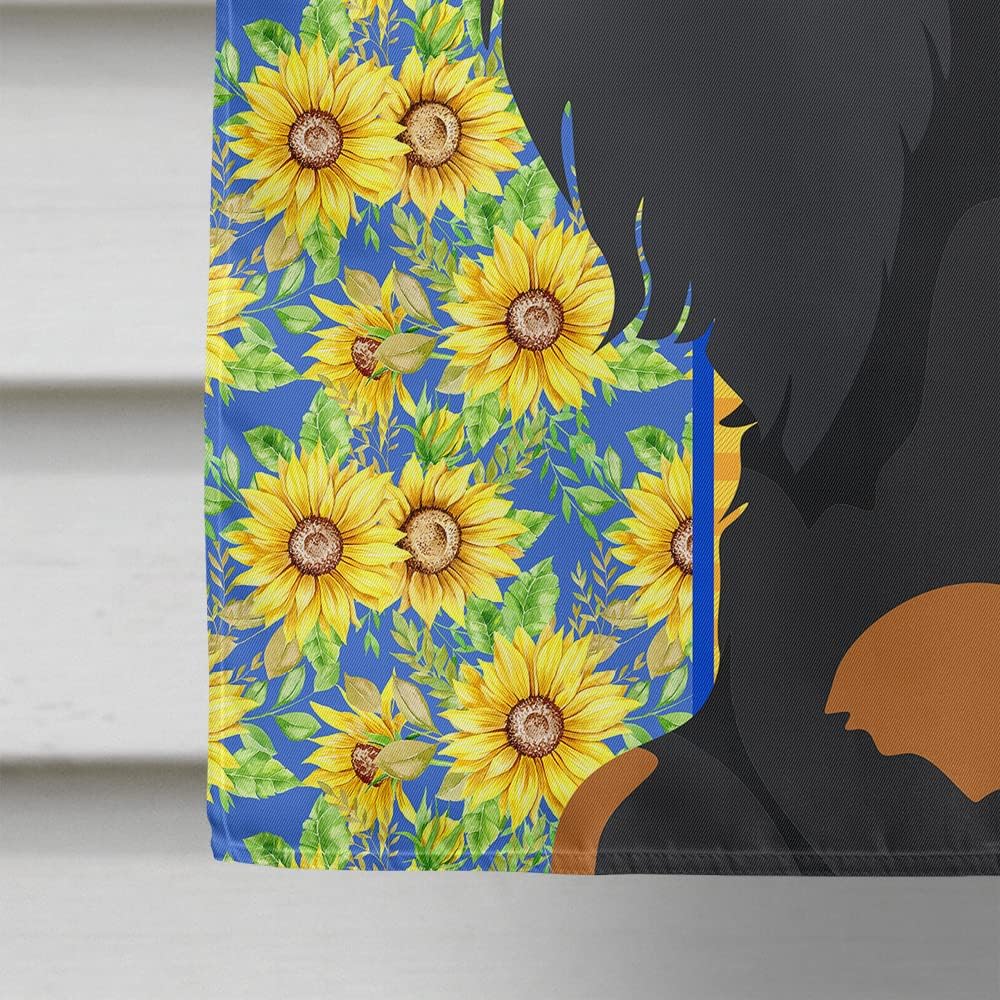 Caroline's Treasures WDK5382CHF Summer Sunflowers Longhair Black and Tan Dachshund House Flag Large Porch Sleeve Pole Decorative Outside Yard Banner Artwork Wall Hanging, Polyester, House Size, Multic