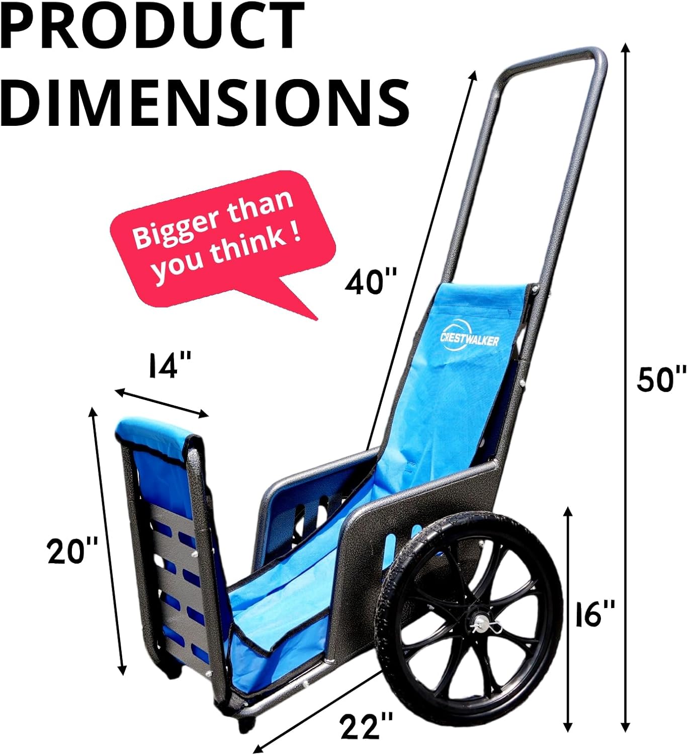 Utility Cart with 16" Big Wheels & 50" Leverage Handle, Large Solid Rubber Wheel for Stairs & Rough Terrain, Heavy Duty 220 lbs Capacity