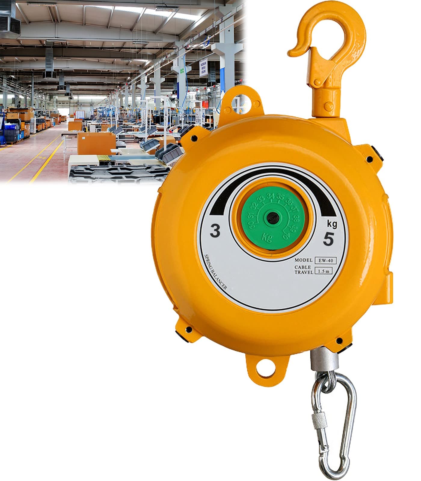 WEKONUMEX Retractable Spring Balancer, Spring Balancer Retractable Tool With Hook And Wire Rope 1-9kg Load Industrial(3-5kg)