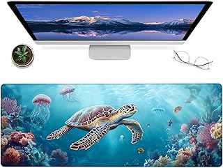 Sea Turtle Gaming Mouse Pad – 12x31.5in Large Extended Desk Mat with Underwater Marine Life Design – Non-Slip Rubber Mousepad for Office Home – Deskmat Gifts for Ocean Lovers Decor
