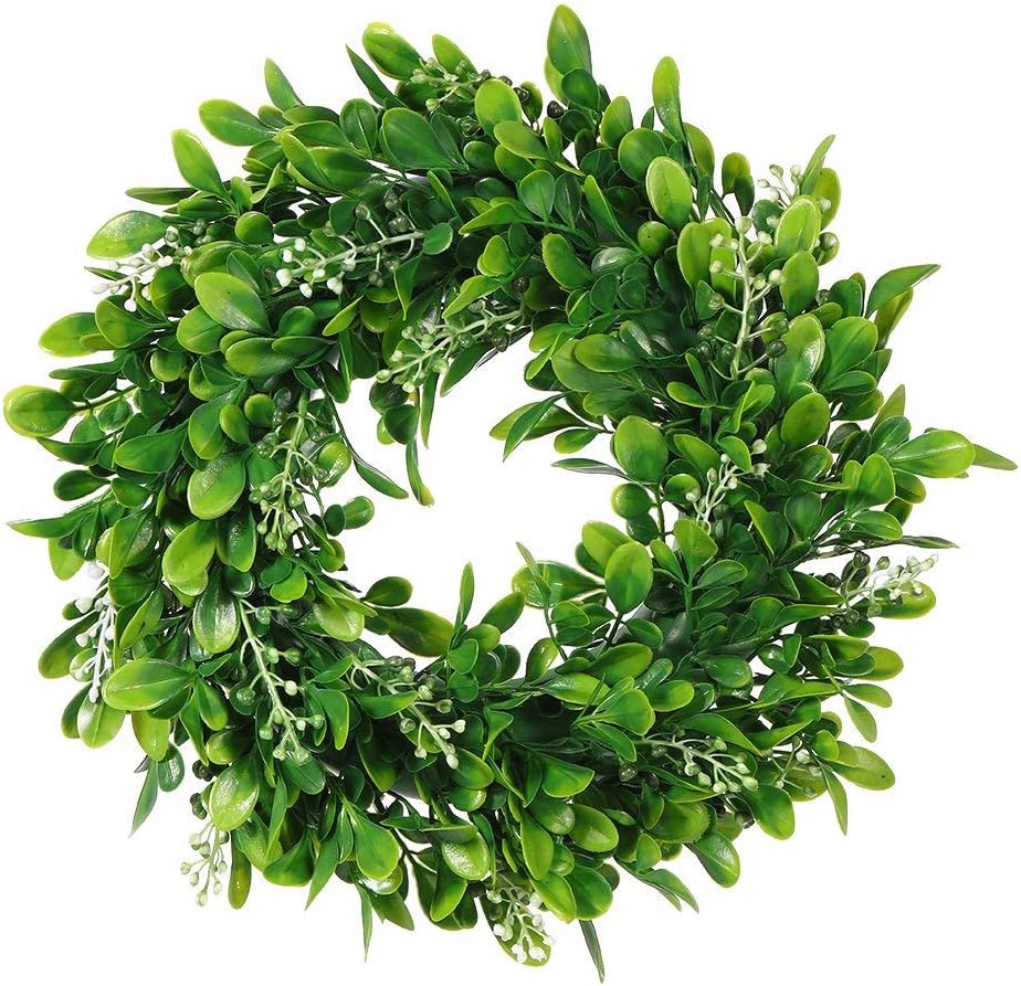 LSKYTOP 11" Boxwood Wreath with Artificial Wreath Green Leaves Door Wall Window Decoration