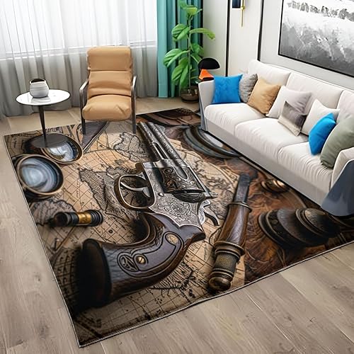 Miniatura 15 de Alfombra lavable a máquina con tema retro que no desprende pelusa y es de fácil cuidado, con mapa del mundo, para sala de estar, comedor, cocina,