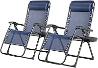 Vista 12 de S AFSTAR Silla de gravedad cero, silla de descanso de gran tamaño para exteriores con soporte para tazas y almohada desmontable, reclinable plegable