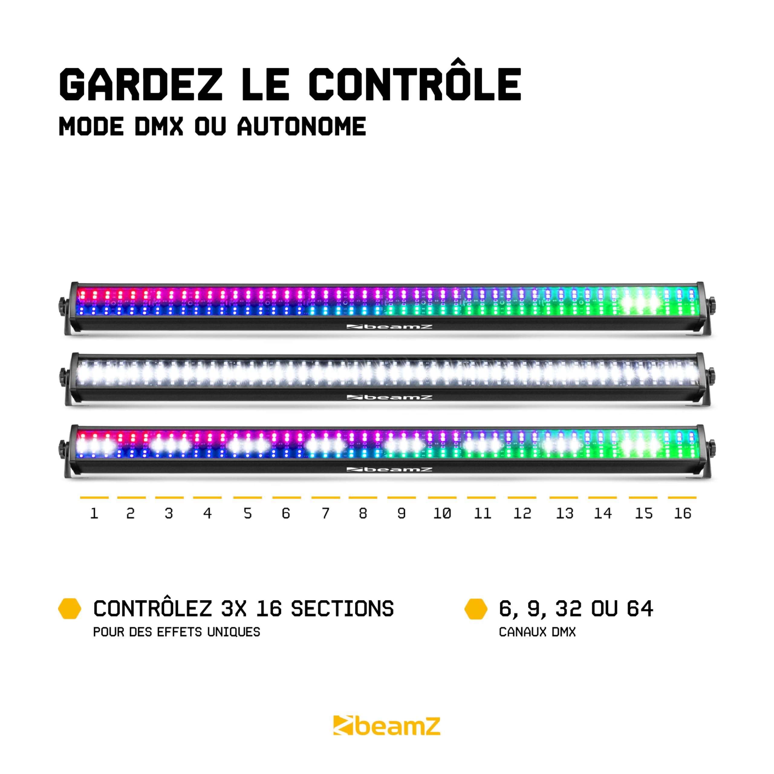 BeamZ LCB288 Barre LED RGBW avec Strobe - avec DMX, Daisy Chain, Automatique, Sections Contrôlables, Idéale pour Compléter vos Éclairages de Scènes, Arrière-Plans, Murs, Lounge Bars