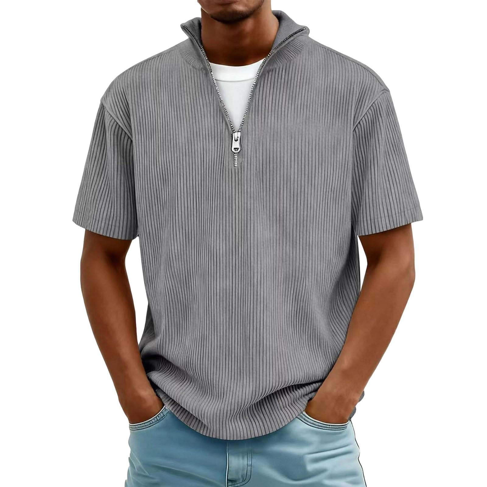 Poloshirt Herren Kurzarm Cord Polo Shirt Golf T Shirt Baumwolle Polohemd mit Reißverschluss Polo-Hemd Sport T-Shirts für Männer Golfshirt Große Größen Oberteile Oversize Kurzarmshirt