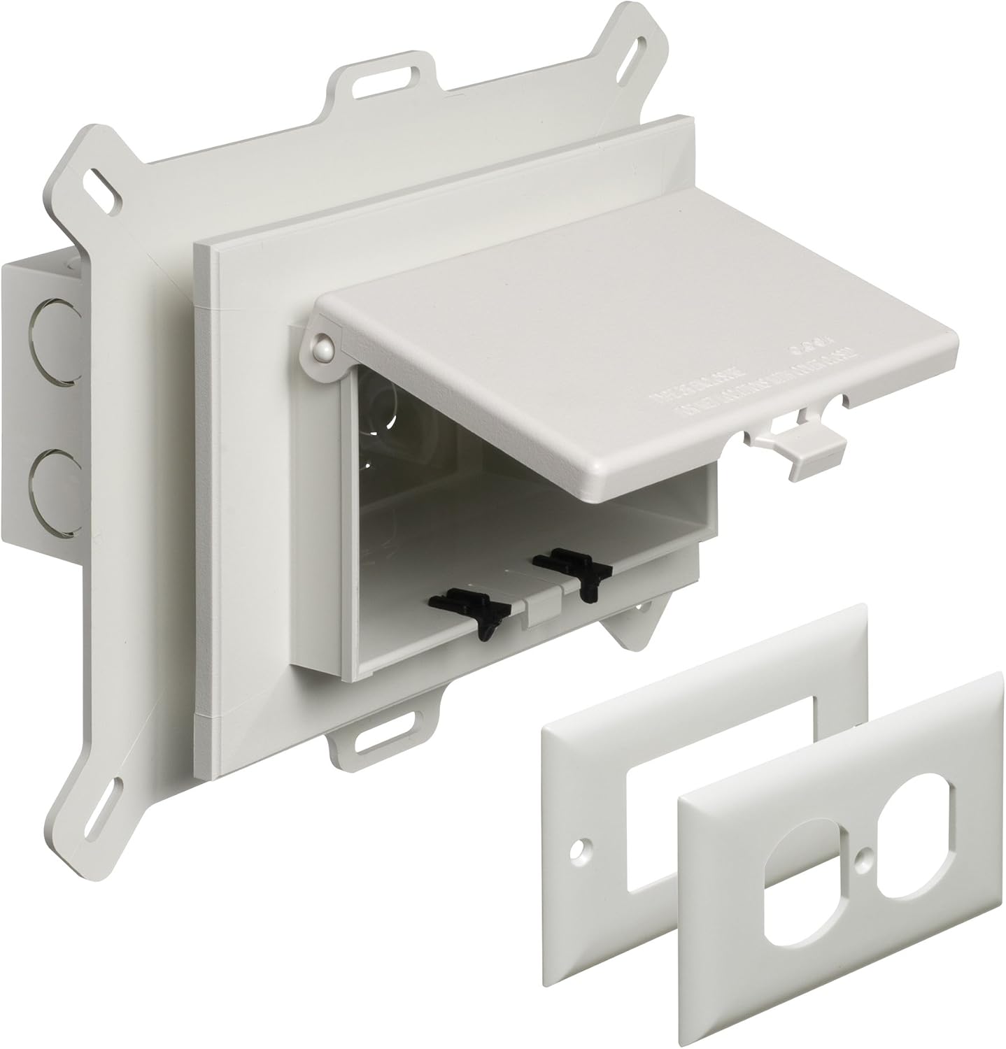 Arlington DBHS1W-1 Low Profile IN BOX Recessed Outlet Box Wall Plate Kit for New Vinyl Siding Construction, Horizontal, 1-Gang, White