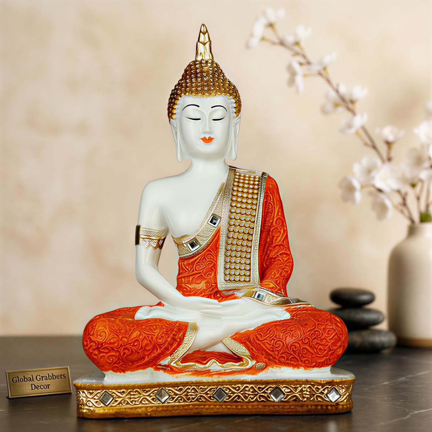 Global Grabbers Polyresin Sitting Buddha Idol Statue Showpiece for