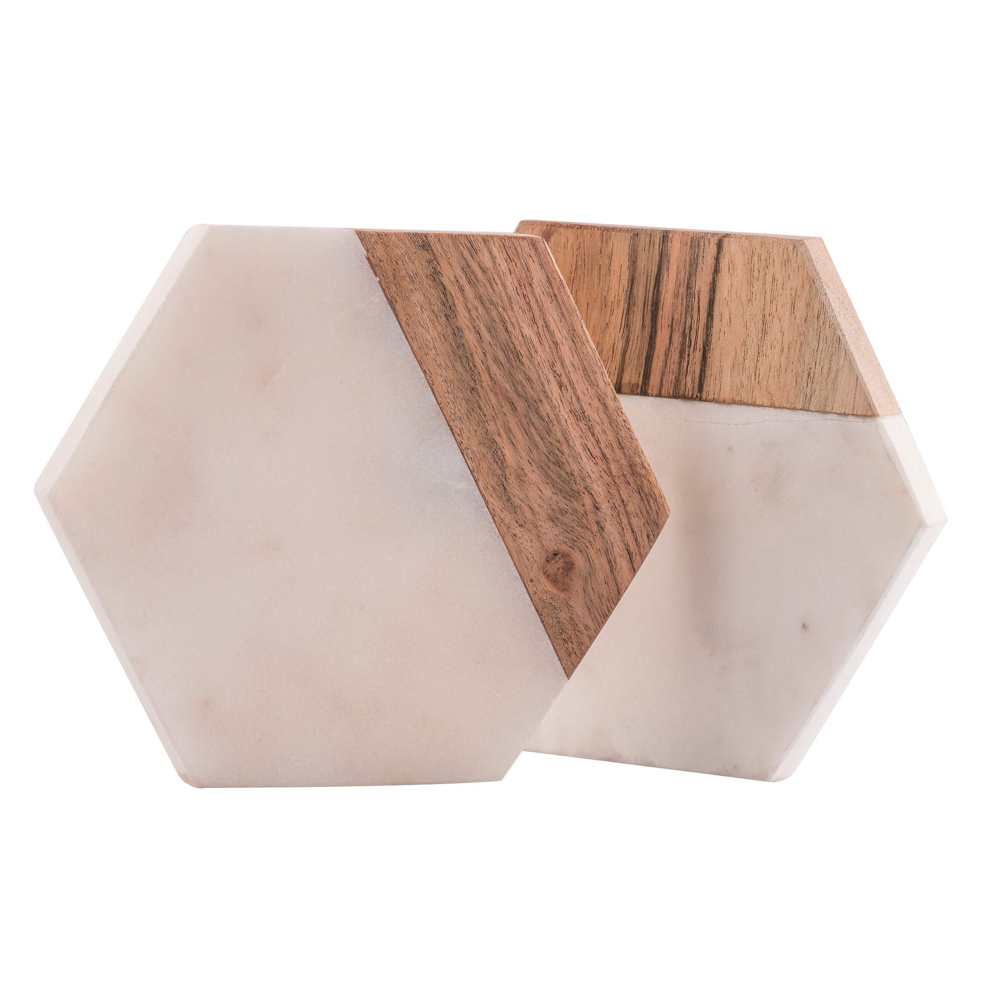 NikkisPride Marble Wood Hexageon Coaster Trivet Set of 2 1