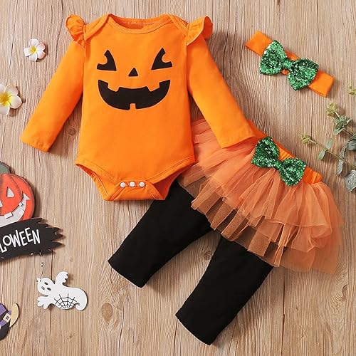 Miniatura 3 de Traje de Halloween para bebé niña con diadema de calabaza