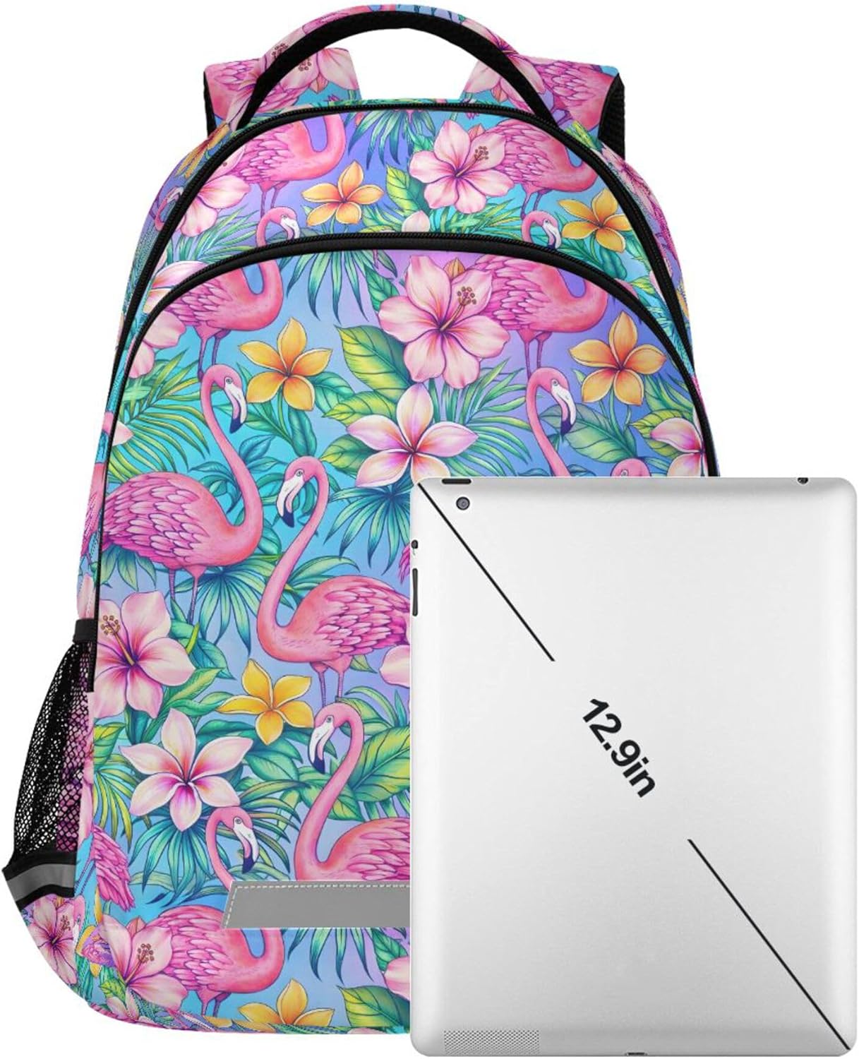 MNSRUU School Backpack with Chest Strap, Flamingo Tropical Bird Flower Laptop Backpack One Size