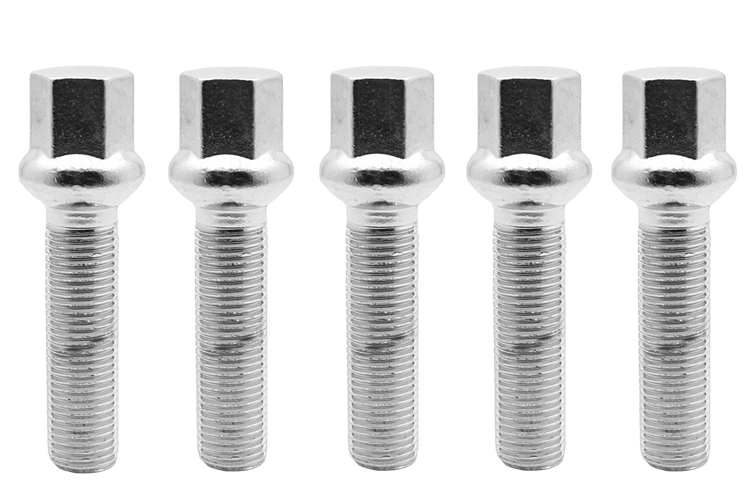 5 Pc Chrome 12x1.5 Ball Seat Lug Bolts (50 mm Extended Shank Length)