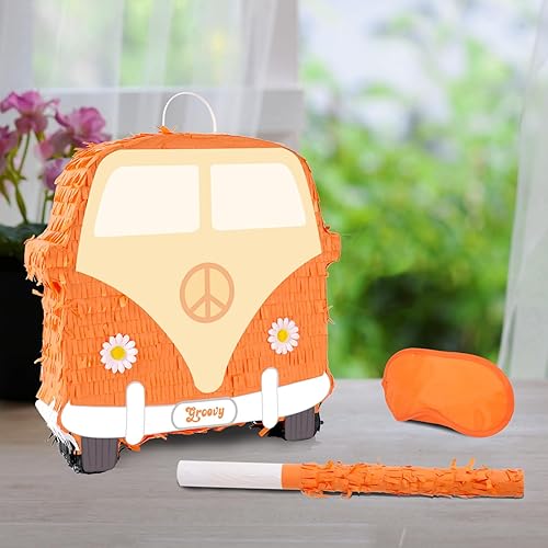 Miniatura 4 de Piñata de Van Hippie Piñata Groovy con los ojos vendados y murciélago para niños, decoración de juegos de fiesta de cumpleaños con temática hippie