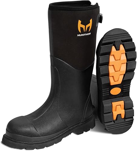 Botas de trabajo de goma, botas de goma con punta de acero para hombres, botas de caza de goma impermeables de neopreno de 0.236in para agricultura,