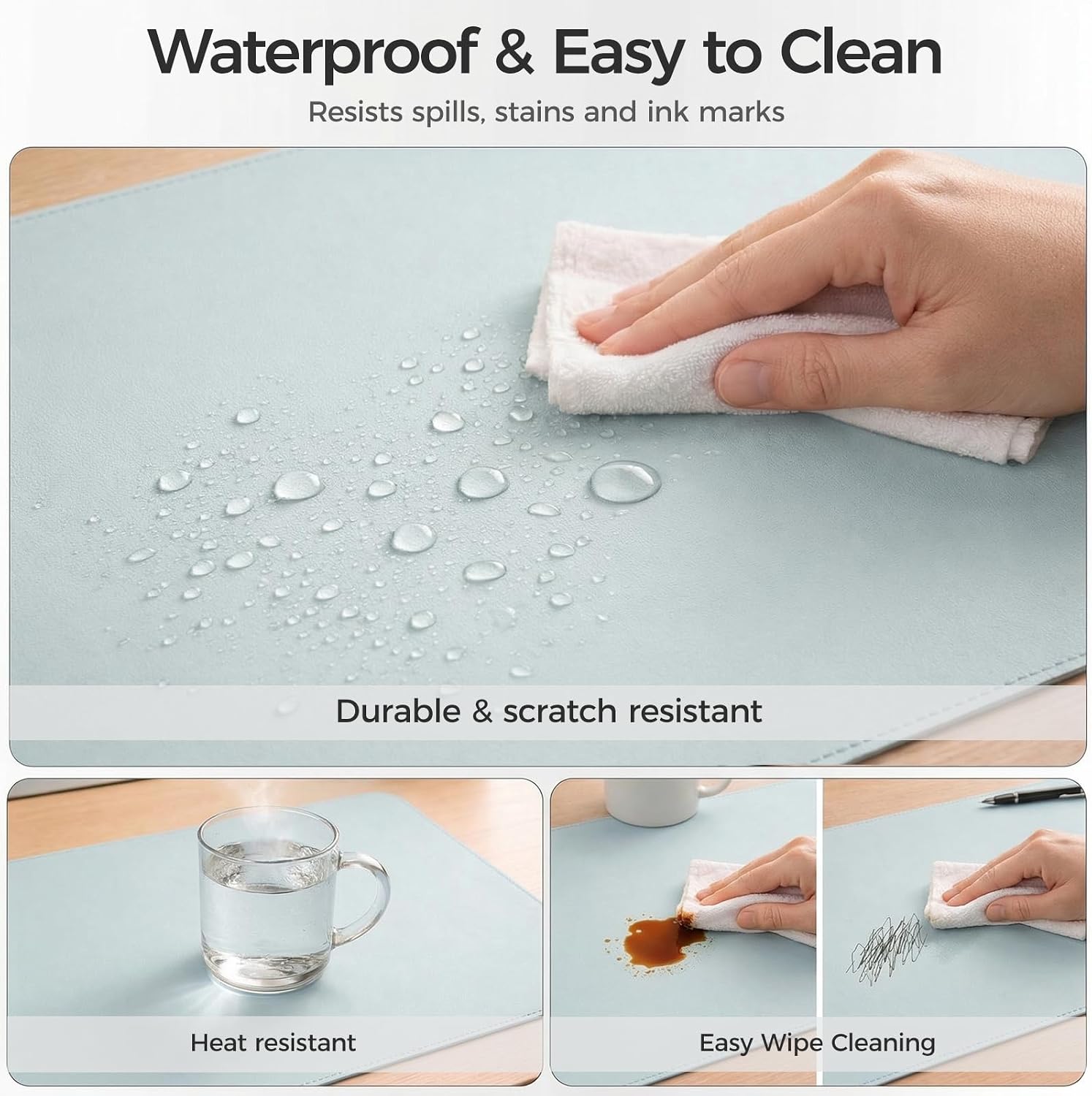Silicone Desk Mat for Minimal, Creative, Vanity Desk – Reduces Glare, Comfortable Viewing – Writable, Non-Slip, Waterproof, Roll-Up – Food-Grade Platinum-Cured Silicone, Gift Tube（Mist Blue） image 4