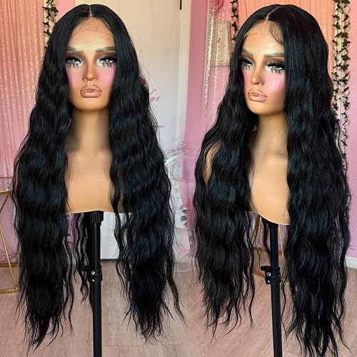 Synthetic Lace Front Wigs Pre Plucked Natural Wavy Wig Ready to Wear Glueless 13x4x1 Middle Part Lace Front for Black Women Daily Party Wear