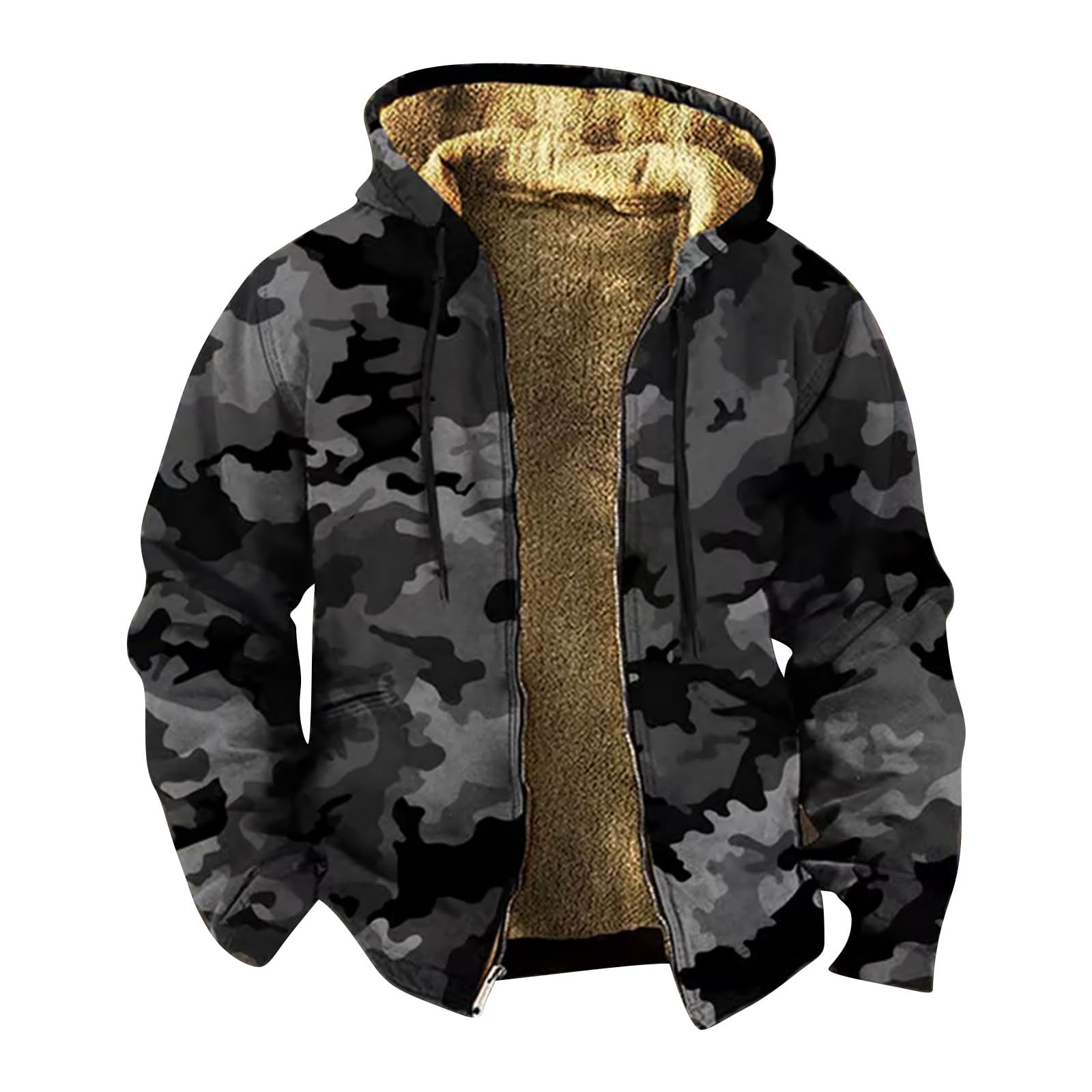 Sweat à Capuche Homme Camouflage Patchwork - Polaire, Manches à Zip, Style Décontracté, Saisons Printemps/Automne/Hiver - 5