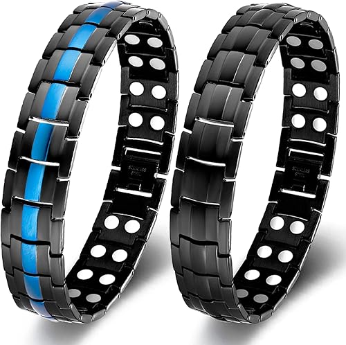 Vicmag Imán magnético de acero de titanio para hombre, brazaletes de doble fila con herramienta de ajuste y caja de regalo