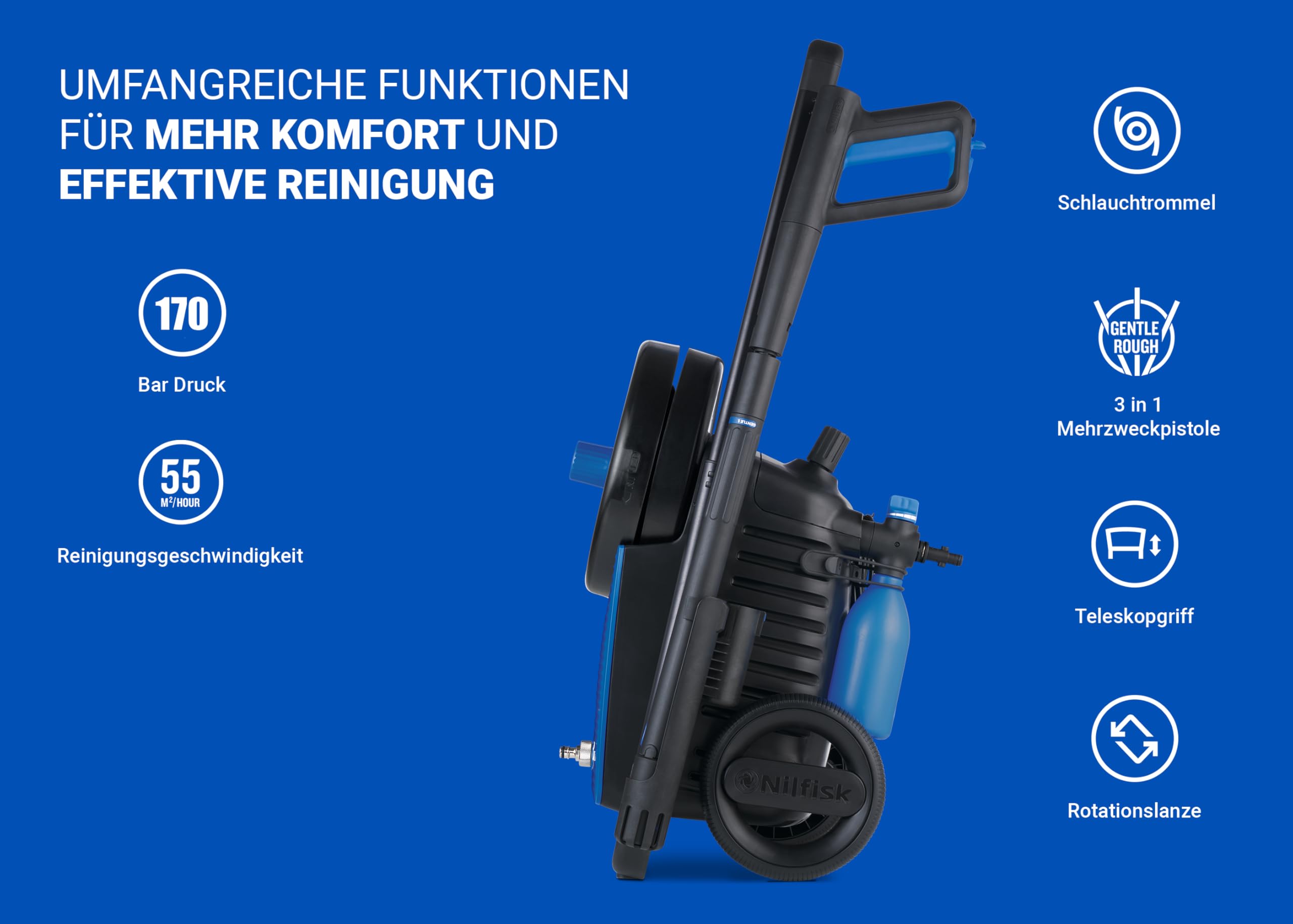 Nilfisk Hochdruckreiniger Excellent 170 Bar - Pressure Washer Für Terrassen, Werkstätten und Autos (2300 W)