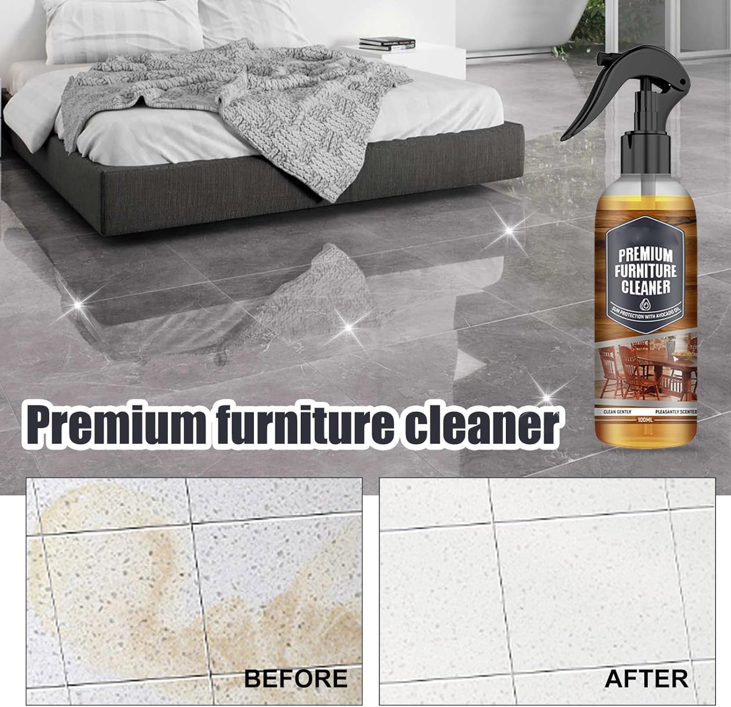 Pulidor de cera de abeja natural de 100 ml para muebles, espray de cera de abeja natural, limpiador de muebles premium, spray de cera de abeja micromolecularizada natural, para suelo, mesa, silla,
