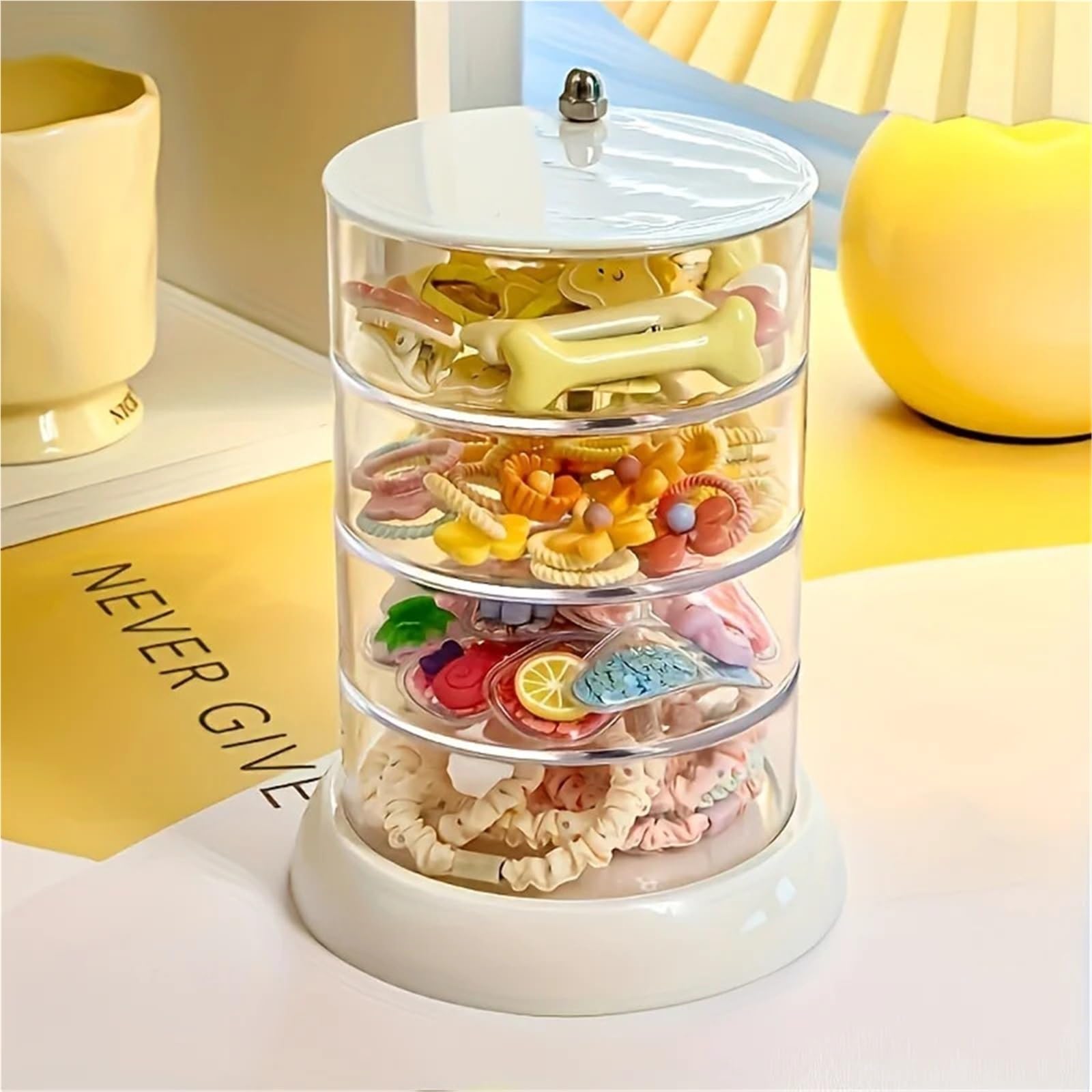 Haargummi Organizer 3/4/5-lagiger rotierender Schmuckaufbewahrungs-Organizer, Schminktisch-Display-Box for Haar-Accessoires und Ringe(Four layers)