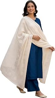 Drape Essence Off White/Beige Cotton Dupatta For Women with Allover Floral Embroidery and Lace Border | Women's off White ... Price In India