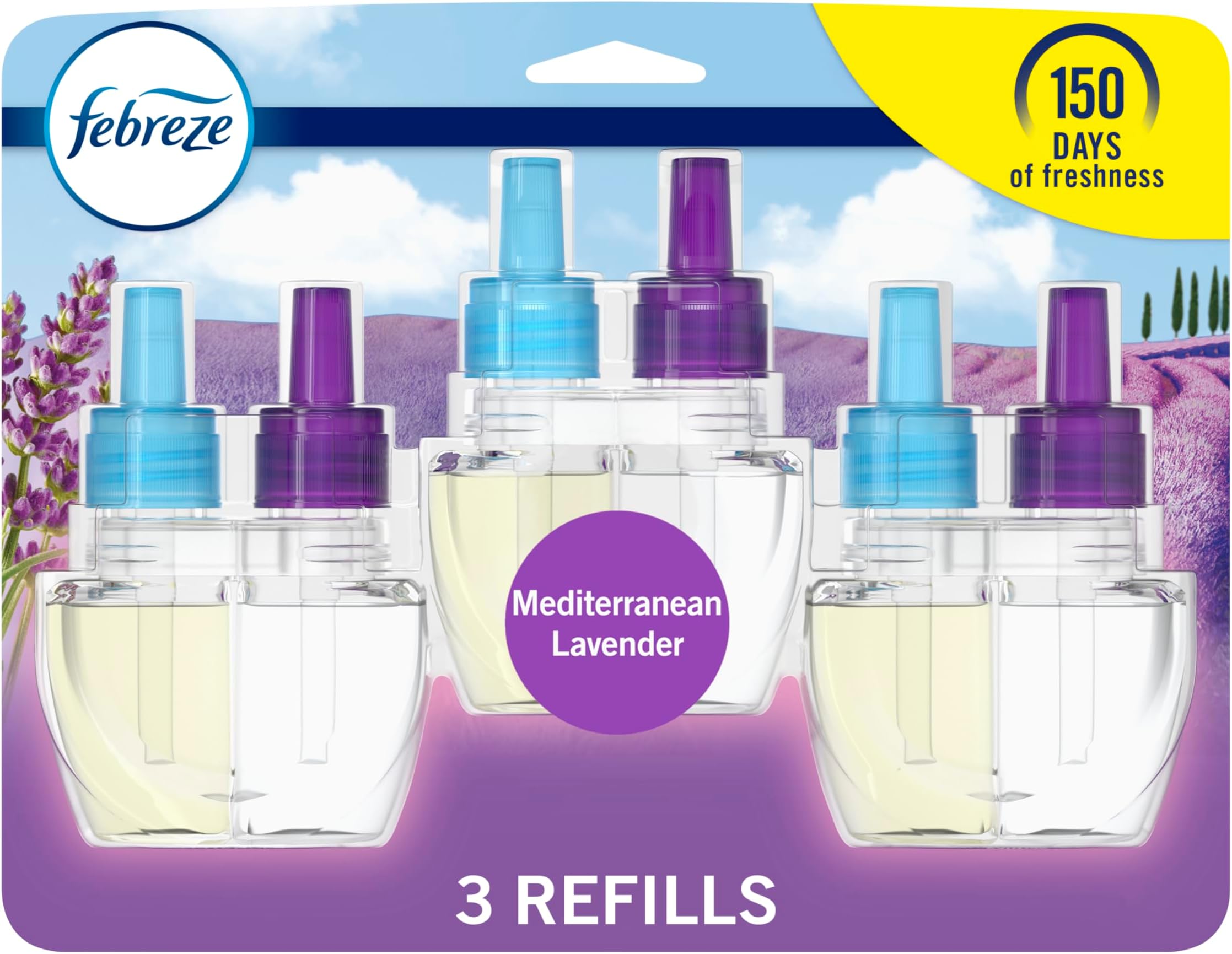 Febreze Plug in Air Fresheners, Mediterranean Lavender, Odor Eliminator for Strong Odors, Scented Oil Refill (3 Count)