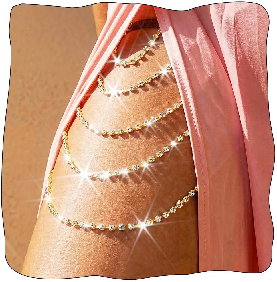 Thigh Jewelry Leg Rhinstone Garter Belt Body Chain for Women