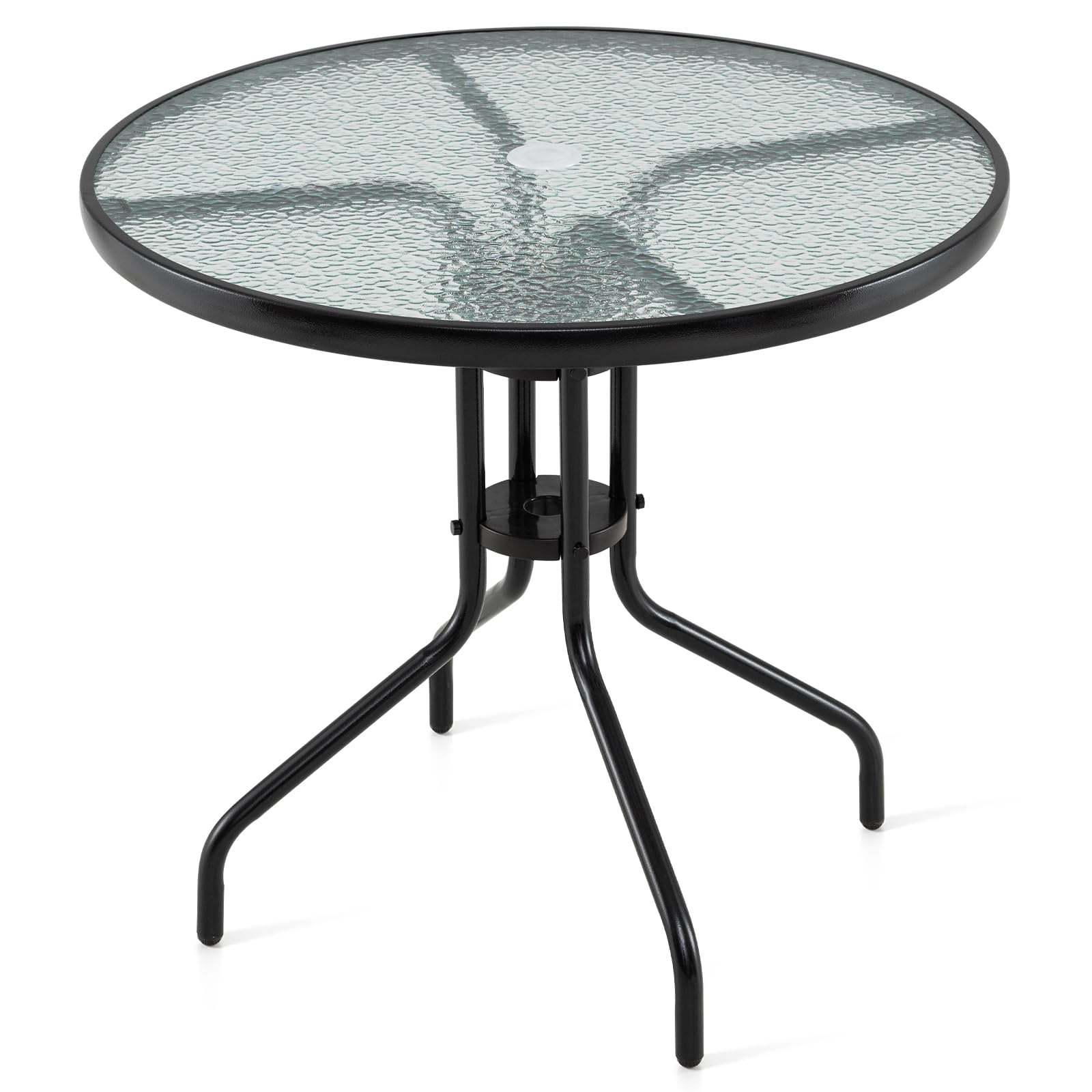 GIANTEX 31.5" Outdoor Bistro Table, Patio Round Dining Table w/Tempered Glass Tabletop &amp; 2" Umbrella Hole, Heavy-Duty Metal Frame for Garden Yard Poolside Porch (31.5"x31.5"x28.5")