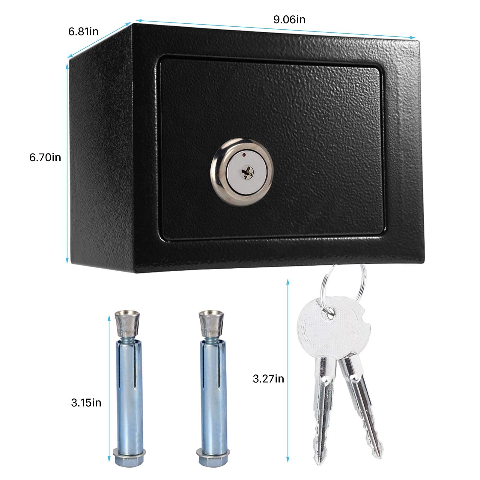 Cassaforte di sicurezza in acciaio, durevole, pratica e resistente, in acciaio ad alta sicurezza, con chiave, per denaro e contanti, con 2 chiavi, per casa, ufficio, hotel, colore nero, nero