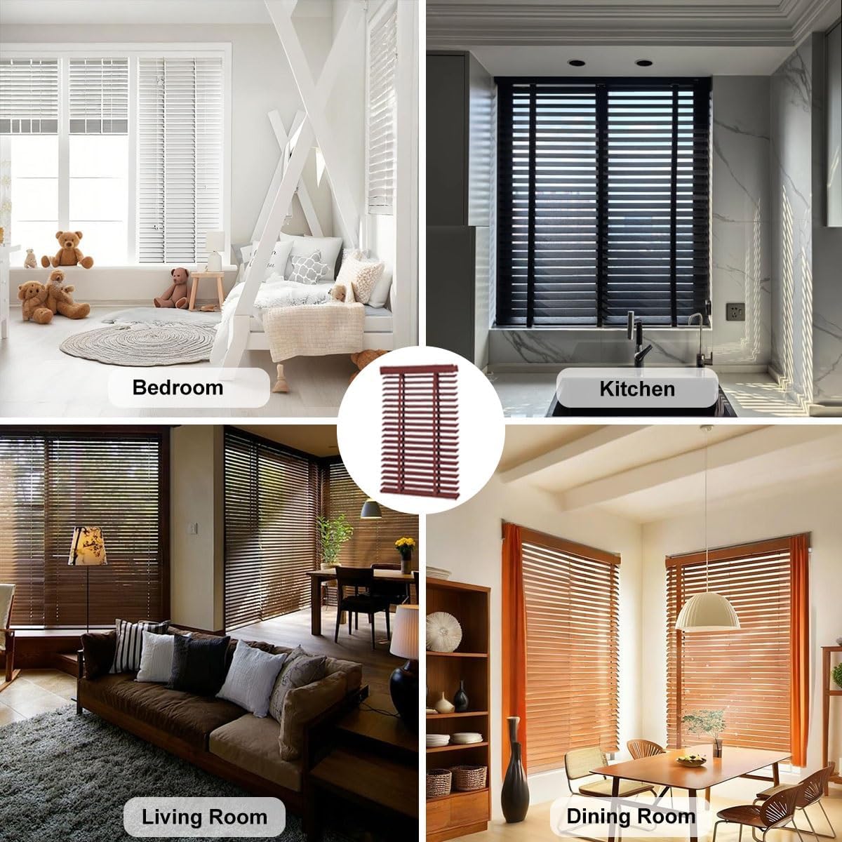 Wood Blinds 2” Slats, Blackout Wooden Blinds for Indoor Widows, Cordless Venetian Shades22 30" 36" 42" 48" 52" 68" 72" 76", Horizontal Window Shades for Home, Bedroom, Office (Dark Brown)